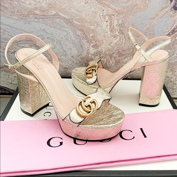 Sold New! Gucci GG Marmont Metallic Gold Sandals - Picture 10 of 10